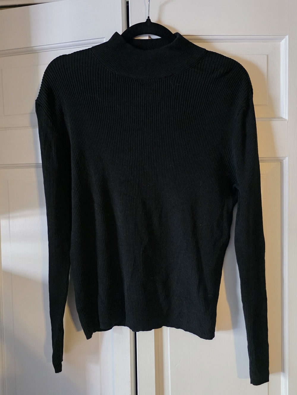 Coldwater Creek Silk Blend Mock Neck Sweater Black Ribbed Size Large